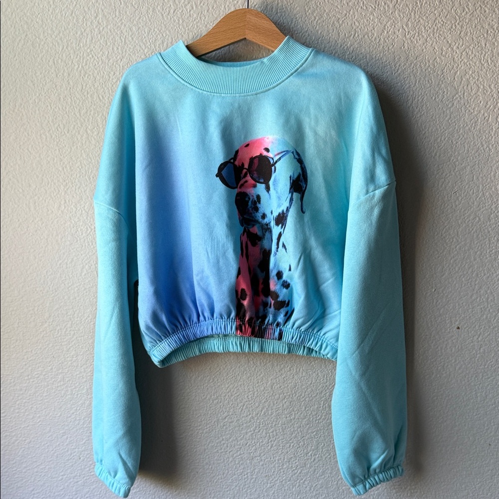 H&M Kids Blue Cropped Sweatshirt with Dalmatian Print